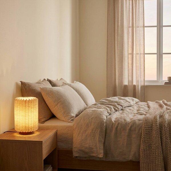 Lampa stołowa Maveo Lindby, aluminiowy / szary / cynkowy, salon / jadalnia, tkanina / materiał / jedwab, skandynawski