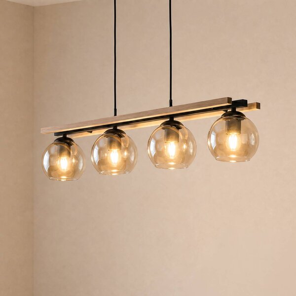 Lampa wisząca szklana Enrique Lindby, możliwość ściemniania, ciemne drewno, salon / jadalnia, szkło, nowoczesny