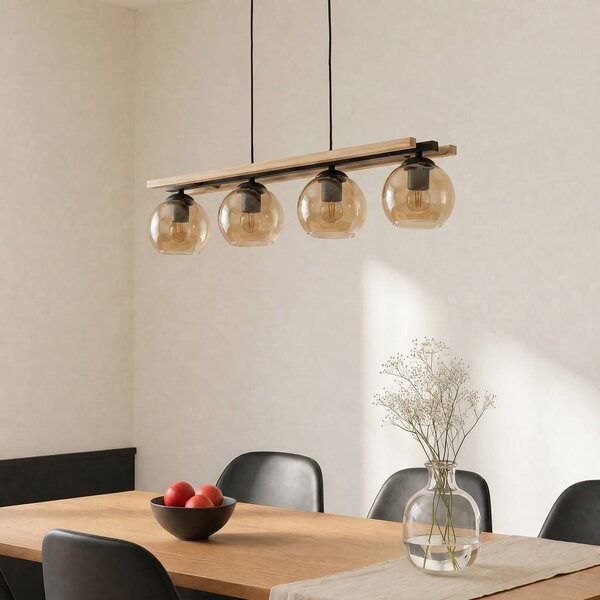 Lampa wisząca szklana Enrique Lindby, możliwość ściemniania, ciemne drewno, salon / jadalnia, szkło, nowoczesny