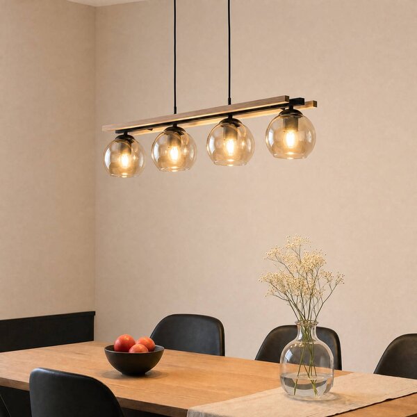 Lampa wisząca szklana Enrique Lindby, możliwość ściemniania, ciemne drewno, salon / jadalnia, szkło, nowoczesny