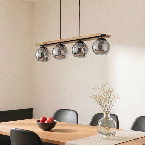 Lampa wisząca szklana Enrique Lindby, możliwość ściemniania, jasne drewno, salon / jadalnia, szkło, nowoczesny