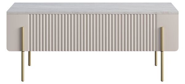 Stolik kawowy Malmi 100 cm z szufladami - kaszmir / crema bianca / złote nóżki