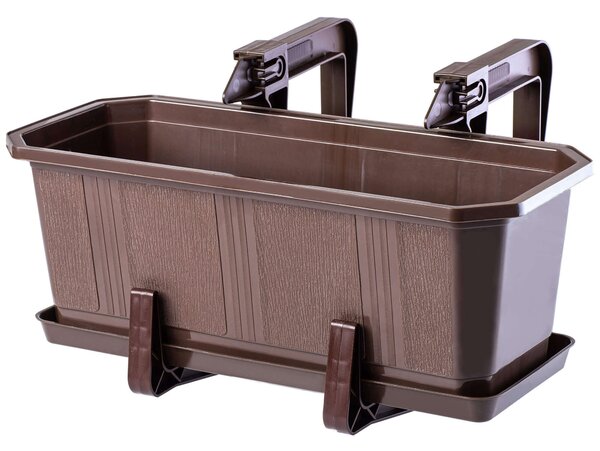 Doniczka balkonowa z podstawką Trani 40 cm + 2 uchwyty, brąz