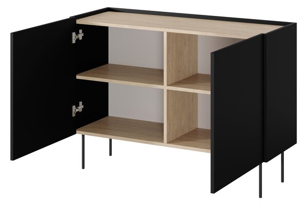 Komoda Desin 120 cm dwudrzwiowa - czarny mat / dąb nagano