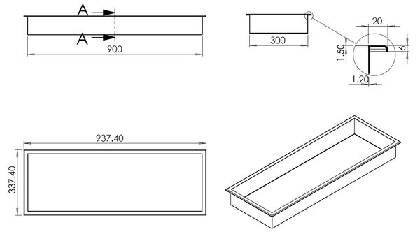 Półka wnękowa do zabudowy BS903010 – 90 × 30 × 10 cm – różne kolory