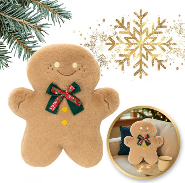 Aksamitna poduszka dekoracyjna w kształcie piernika GINGERBREAD, beżowa