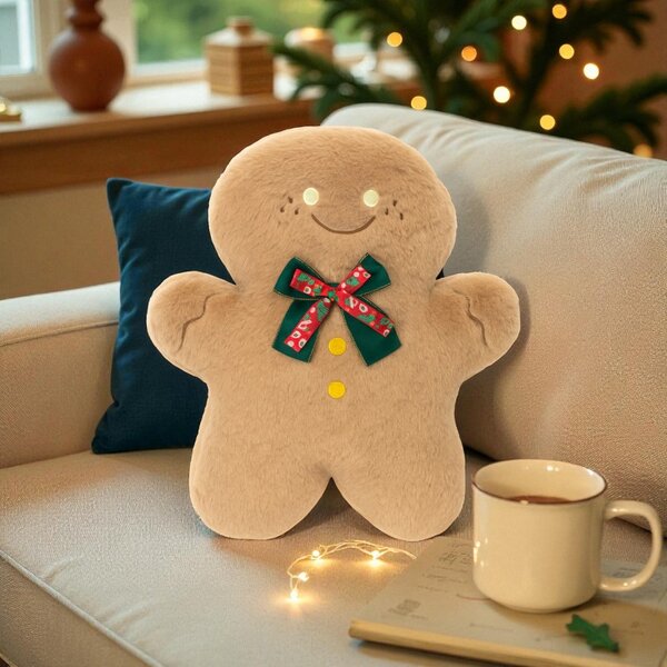 Aksamitna poduszka dekoracyjna w kształcie piernika GINGERBREAD, beżowa