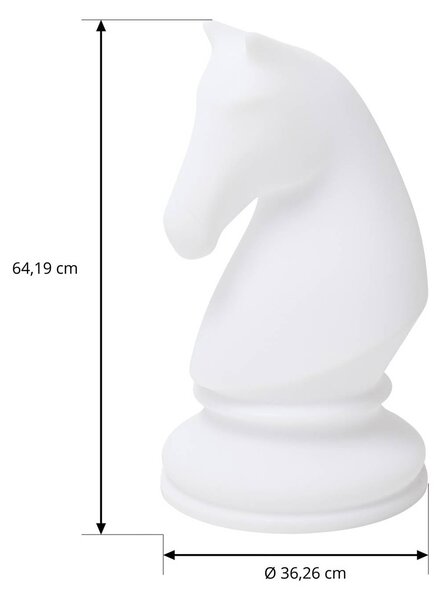 Lampa stojąca LED Lucande Gambi, figura szachowa – skoczek, CCT IP44 Gambi Lucande, możliwość ściemniania, biały / opal, tworzywo sztuczne, design
