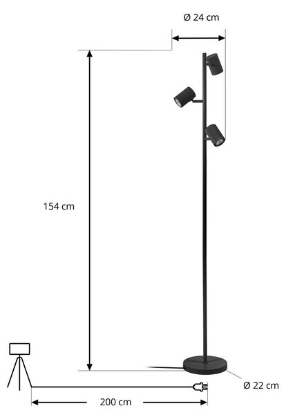Lampa stojąca Kardis Lindby, czarny, salon / jadalnia, metal, nowoczesny