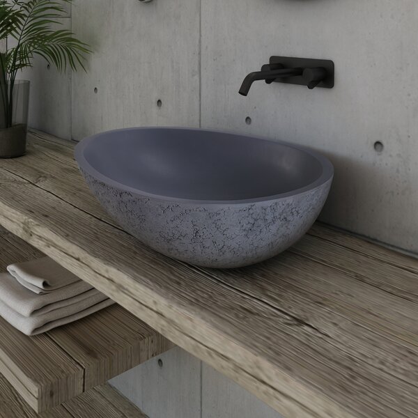 Designerska umywalka nablatowa VELA z odlewu mineralnego – kolor szary imitacja betonu mat – 60,5 × 43,5 × 16 cm