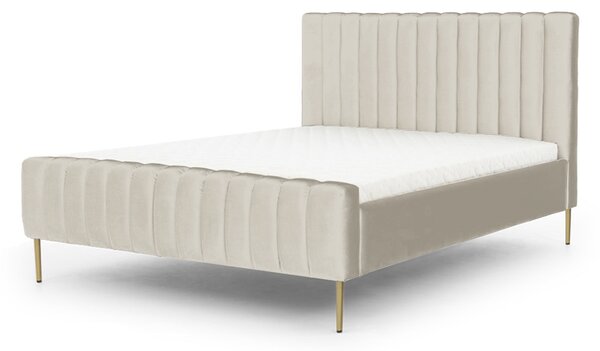 Tapicerowane łóżko sypialniane Nicole - 160x200, beżowy welur Velluto 2 Beige/nogi złote