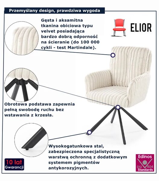 Pikowane welurowe krzesło kremowe P8-S73