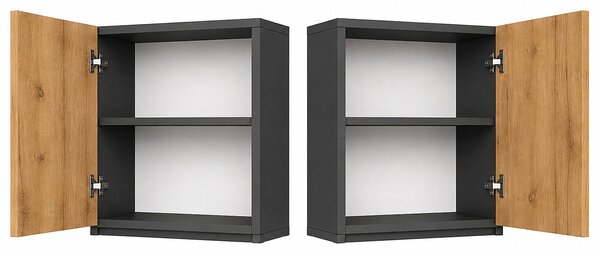Wysoka szafa z nadstawką i 3 szufladami antracyt + dąb wotan A5-E55
