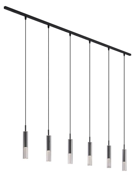Nowoczesny system szynowy czarny z 6 lampami wiszącymi czarnymi z przydymionego szkła 1-fazowy - Slimline Loyce
