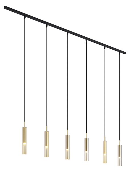 Nowoczesny system szynowy czarny z 6 lampami wiszącymi złoty z bursztynowym szkłem 1-fazowy - Slimline Loyce