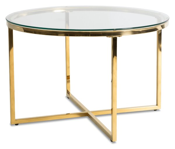 Stolik Kawowy Szklany FLIP 70 cm ze Złotymi Nogami Nowoczesny Glamour