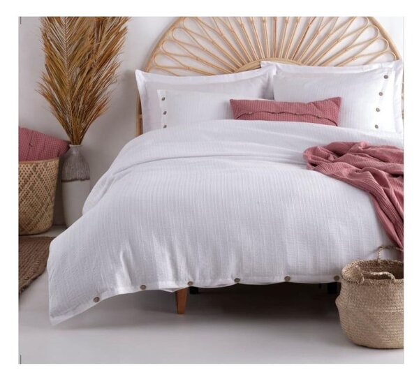 Biała pościel jednoosobowa z bawełny renforcé 140x200 cm Como Striped – Mila Home Luxury