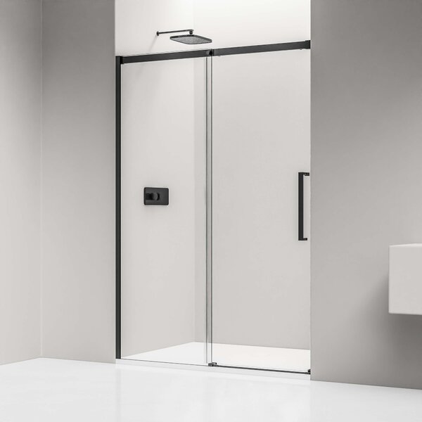 Drzwi prysznicowe przesuwne ze ścianką DX906 FLEX - czarny mat - 8 mm bezpieczne szkło hartowane Nano - różne szerokości