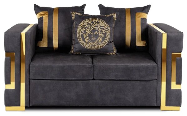 Sofa PALLAZO 2S Dwuosobowa Czarno/Złota Welurowa Glamour