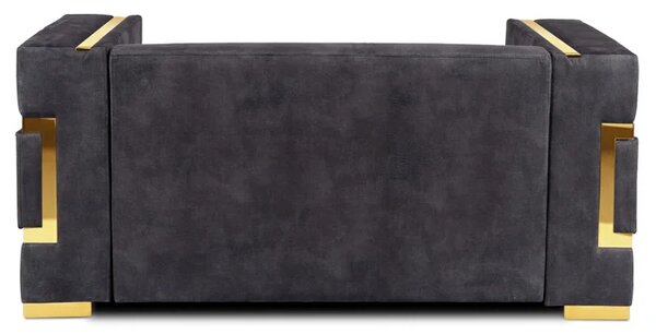 Sofa PALLAZO 2S Dwuosobowa Czarno/Złota Welurowa Glamour