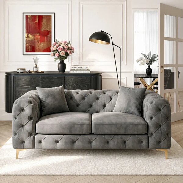 Sofa SORRENTO 2S Dwuosobowa Szara Welurowa Glamour