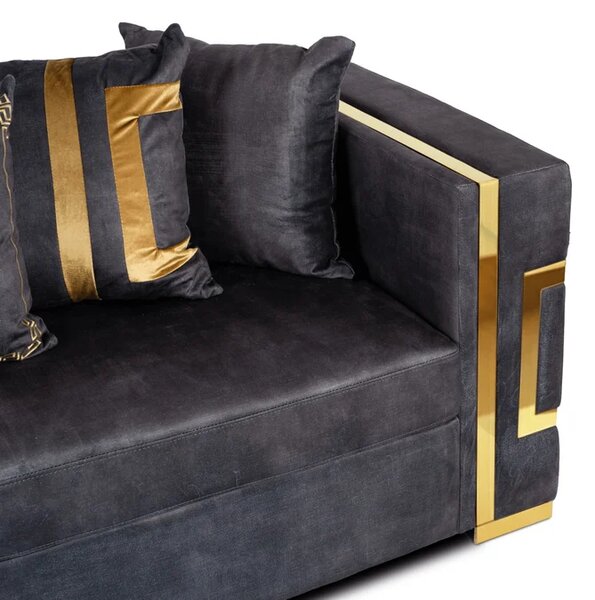 Sofa PALLAZO 2S Dwuosobowa Czarno/Złota Welurowa Glamour