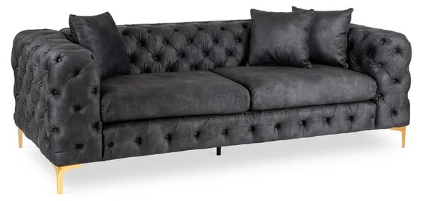 Sofa SORRENTO 3S Trzyosobowa Czarna Welurowa Nowoczesna Glamour