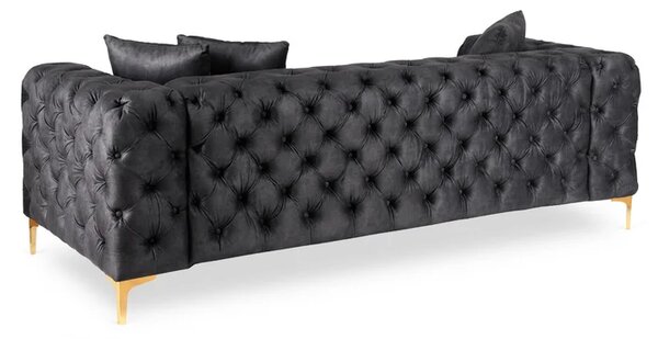 Sofa SORRENTO 3S Trzyosobowa Czarna Welurowa Nowoczesna Glamour