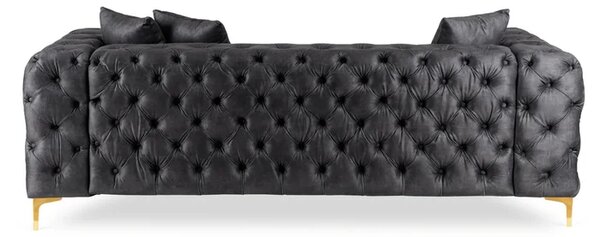 Sofa SORRENTO 3S Trzyosobowa Czarna Welurowa Nowoczesna Glamour