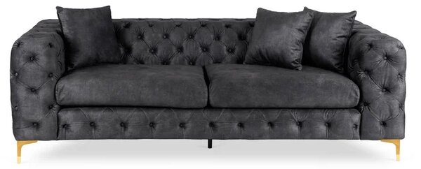 Sofa SORRENTO 3S Trzyosobowa Czarna Welurowa Nowoczesna Glamour