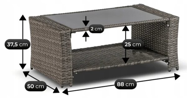 Zestaw Mebli Ogrodowych DELGADO Szary Sofa Fotele Pufy Stolik Technorattan Nowoczesny