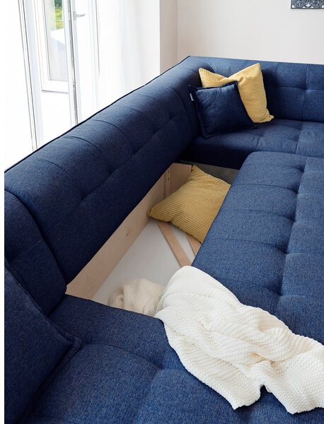 Granatowa rozkładana sofa w kształcie litery "U" Miuform Dazzling Daisy, prawostronna