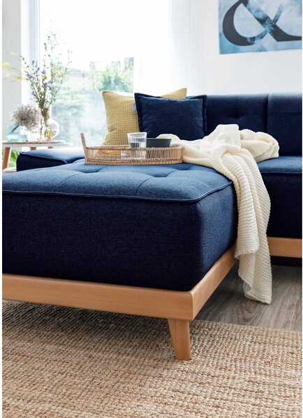 Granatowa rozkładana sofa w kształcie litery "U" Miuform Dazzling Daisy, prawostronna