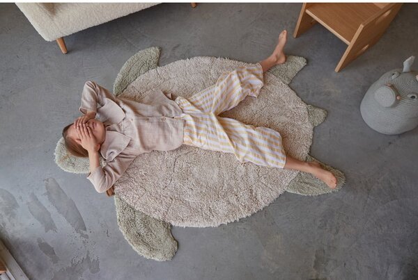 Beżowy bawełniany dywan dziecięcy tkany ręcznie odpowiedni do prania 110x130 cm Sea Turtle – Lorena Canals