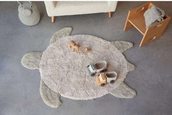 Beżowy bawełniany dywan dziecięcy tkany ręcznie odpowiedni do prania 110x130 cm Sea Turtle – Lorena Canals