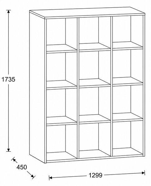 Regał FRAME, dolny, 3 kolumny, 1735 x 1299 x 450 mm, orzech