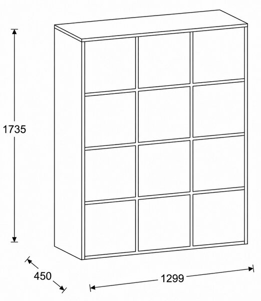 Szafa biurowa FRAME, 12x drzwi, 1299 x 450 x 1735 mm, PUSH-lock, biały