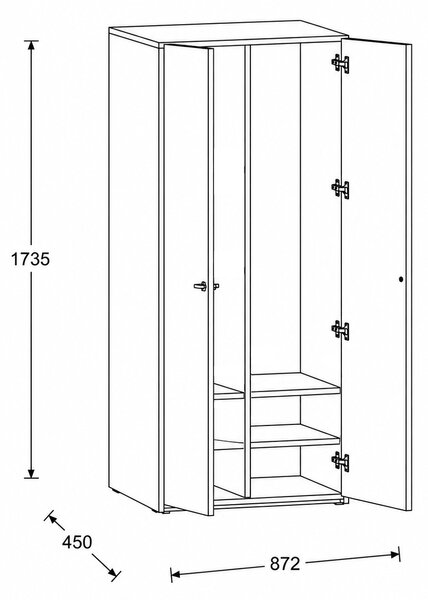 Szafka FRAME, 2 przedziały, 872 x 450 x 1735 mm, PUSH-lock, brzoza