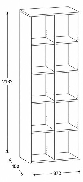 Regał FRAME, wysoki, 2 kolumny, 2162 x 872 x 450 mm, orzech