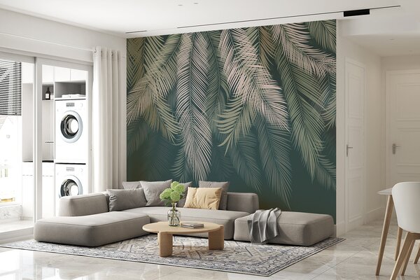 Fototapety Liście palmowe na ciemnozielonym tle, Fototapety Las, Fototapety Las tropikalny, u48556v2 : Uwalls.pl