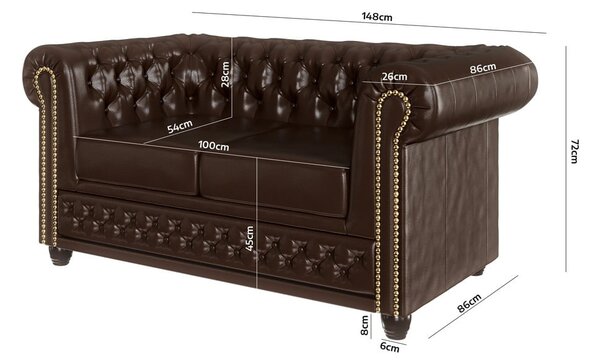Ciemnobrązowa rozkładana sofa z imitacji skóry 148 cm York – Ropez