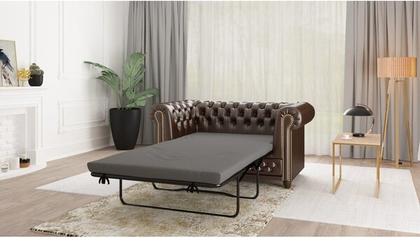 Ciemnobrązowa rozkładana sofa z imitacji skóry 148 cm York – Ropez