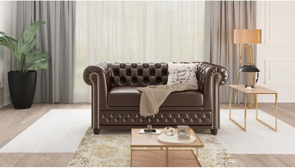 Ciemnobrązowa rozkładana sofa z imitacji skóry 148 cm York – Ropez