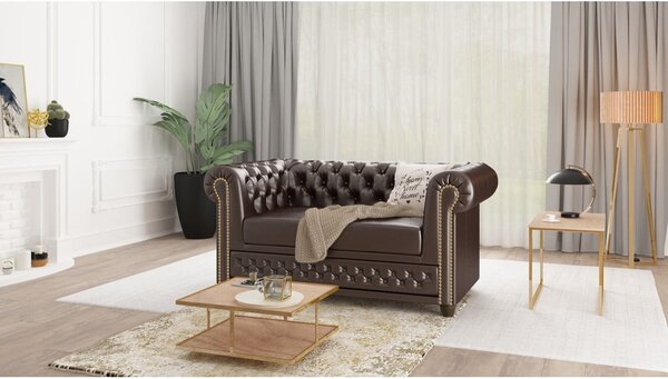 Ciemnobrązowa rozkładana sofa z imitacji skóry 148 cm York – Ropez