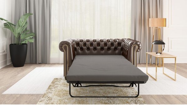 Ciemnobrązowa rozkładana sofa z imitacji skóry 148 cm York – Ropez