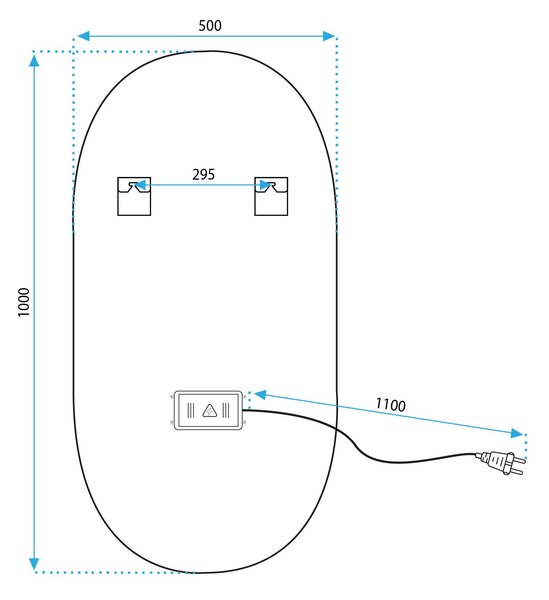 LUSTRO ŚCIENNE LED OVL 50x100cm Złote