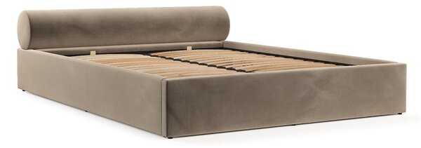 Jasnobrązowe tapicerowane łóżko dwuosobowe ze schowkiem i stelażem 160x200 cm Solvo – Maison de Rêve