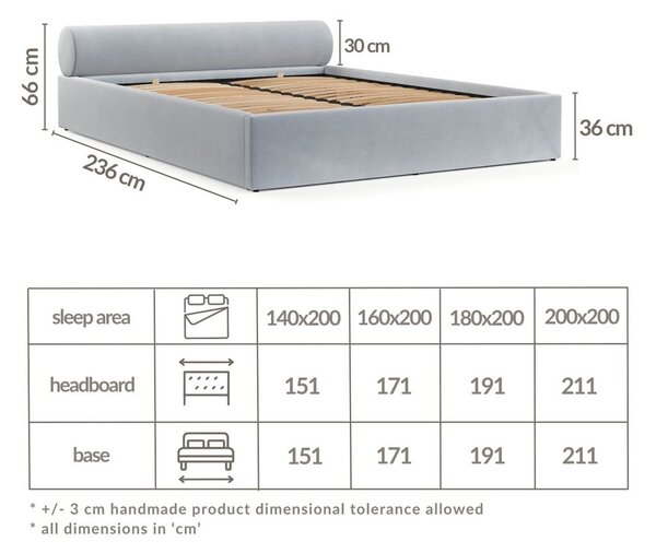 Jasnobrązowe tapicerowane łóżko dwuosobowe ze schowkiem i stelażem 160x200 cm Solvo – Maison de Rêve