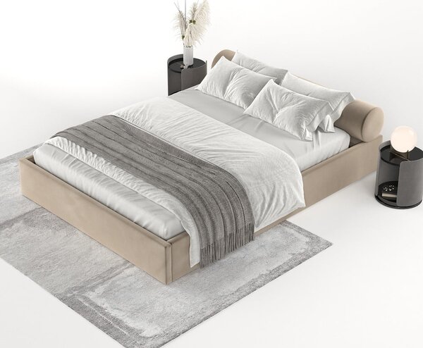 Jasnobrązowe tapicerowane łóżko dwuosobowe ze schowkiem i stelażem 160x200 cm Solvo – Maison de Rêve