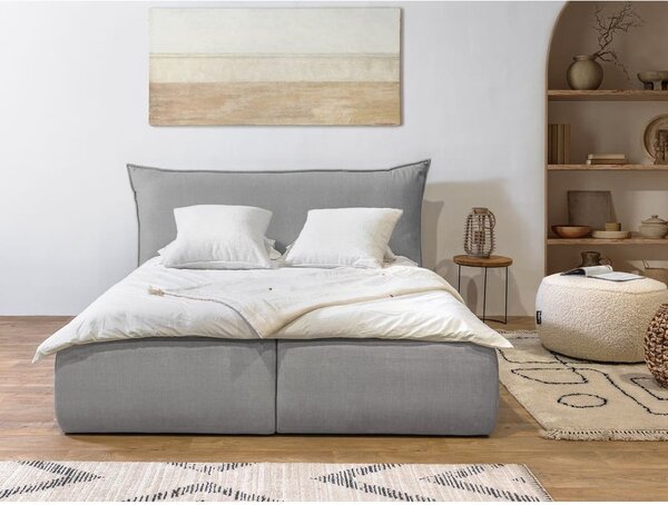 Jasnoszare tapicerowane łóżko dwuosobowe ze schowkiem ze stelażem 160x200 cm Jade – Bobochic Paris